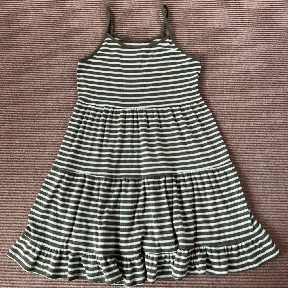 Wild Fable Womens Small Striped Tiered Mini‎ Dress Olive Green Blue Ribbed Knit